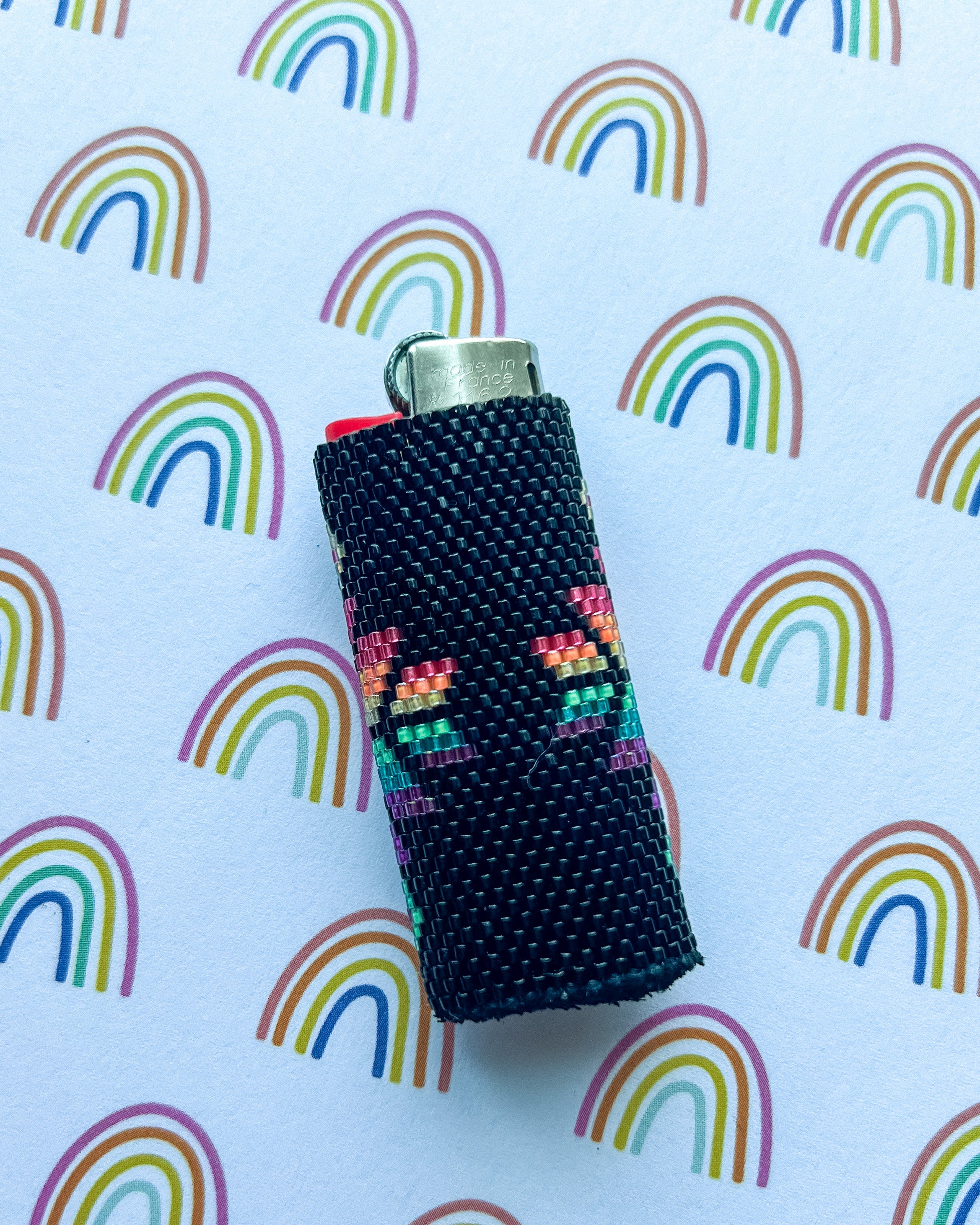 Small Rainbow Star Blanket Lighter Case - Black